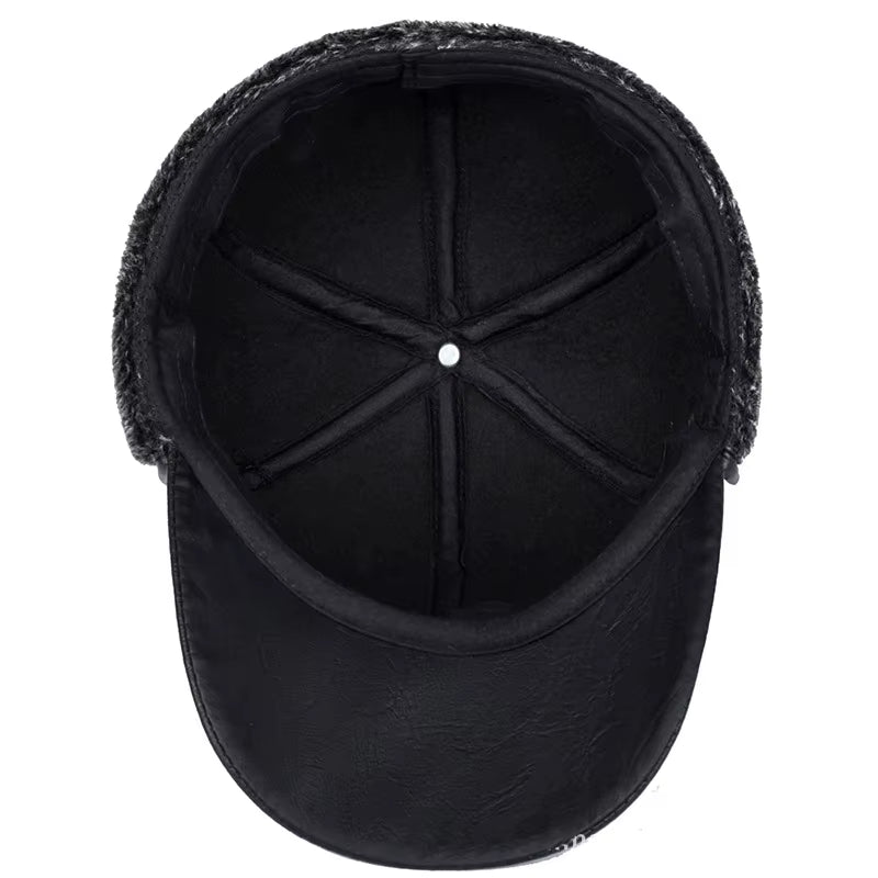 Winter New Men'S Hat Imitation Leather Baseball Cap, Fashion Ear Protection Cap, Cap, Winter Outdoor Warm Hat, Elderly Hat