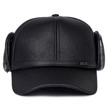 Winter New Men'S Hat Imitation Leather Baseball Cap, Fashion Ear Protection Cap, Cap, Winter Outdoor Warm Hat, Elderly Hat